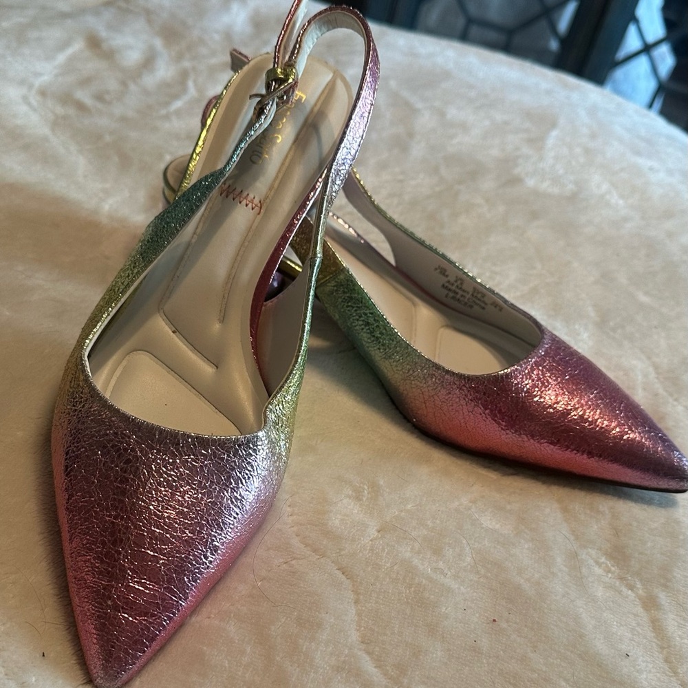 Franco Sarto Pink and Green Slingback Heels